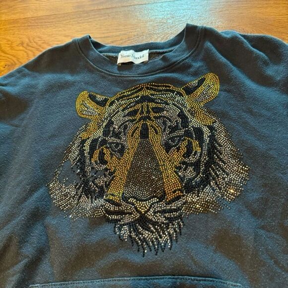 Yvette Mandell Rare Black Rhinestone Embellished Tiger Crewneck Sweatshirt - Picture 6 of 7